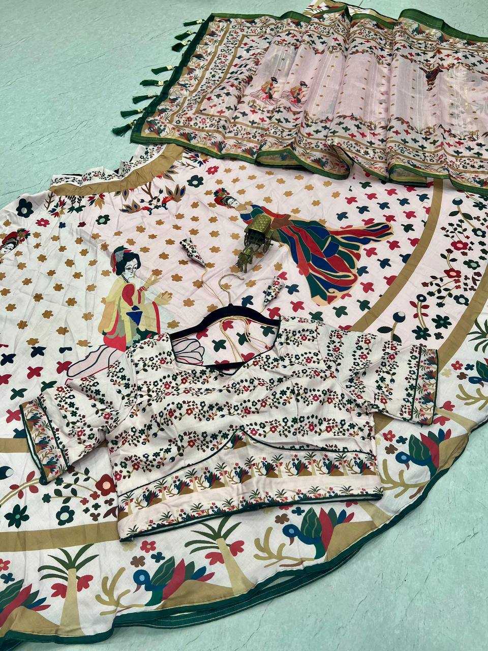 YNF COTTON KESH211 LDY68 LEHENGAS WHOLESALE TRADITIONAL PRINTED CHANIYA CHOLI WHITE LEHENGAS MANUFACTURER