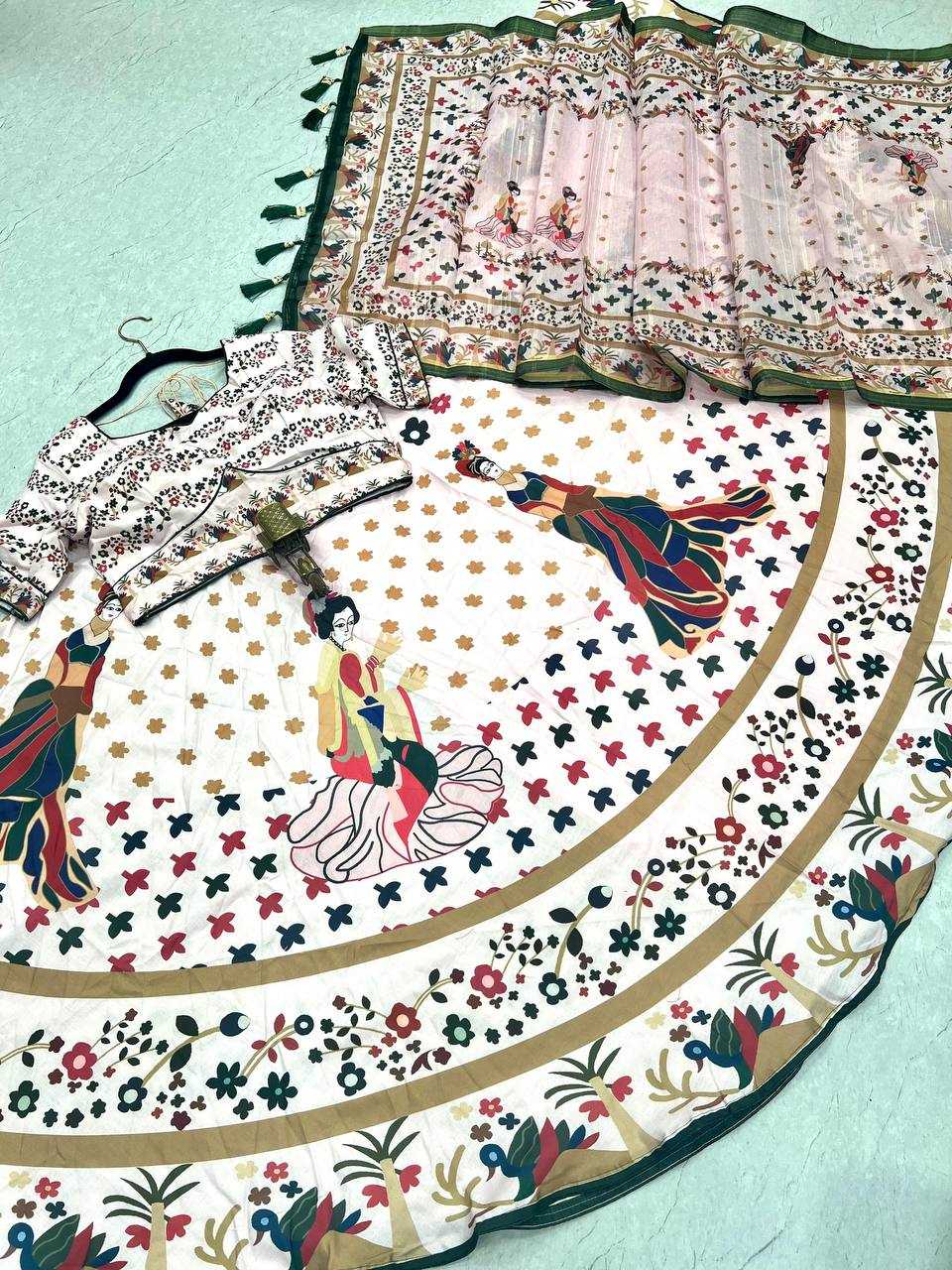 YNF COTTON KESH211 LDY68 LEHENGAS WHOLESALE TRADITIONAL PRINTED CHANIYA CHOLI WHITE LEHENGAS MANUFACTURER