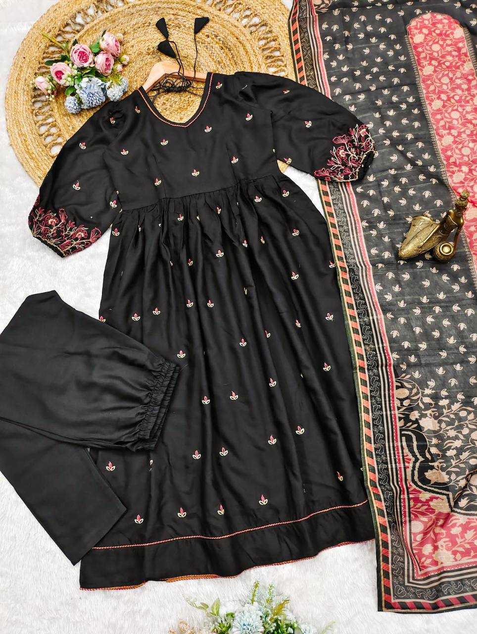 YNF COTTON KESH211 LDY71 GOWNS WHOLESALE FANCY EMBROIDERY ANARKALI LONG GOWNS WITH DUPATTA BLACK GOWNS MANUFACTURER