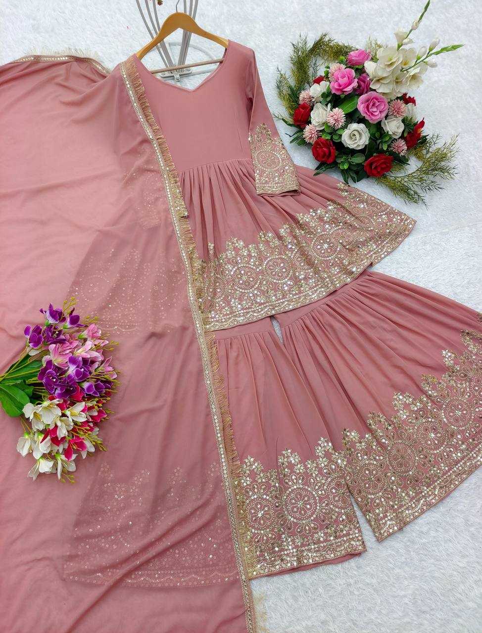 YNF FAUX GEORGETTE KESH156 1125 SUITS & DRESSES WHOLESALE SHARARA SALWAR EMBROIDERED GEORGETTE LADIES PARTY WEAR WEDDING SUITS MANUFACTURER