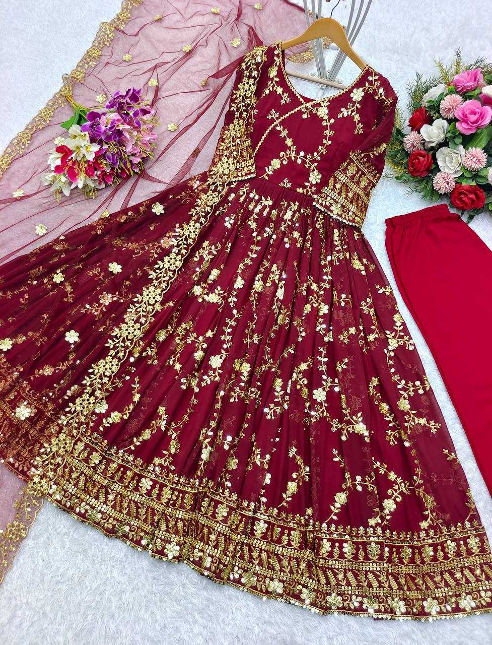 YNF FAUX GEORGETTE KESH156 8049 GOWNS WHOLESALE EMBROIDERY ANARKALI LONG GEORGETTE WEDDING GOWNS MANUFACTURER