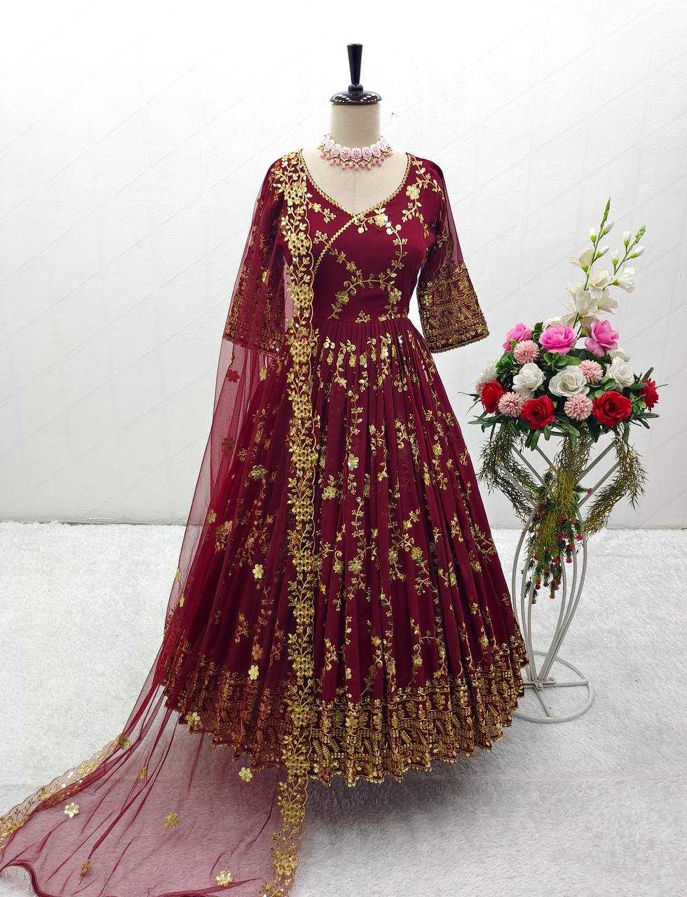 YNF FAUX GEORGETTE KESH156 8049 GOWNS WHOLESALE EMBROIDERY ANARKALI LONG GEORGETTE WEDDING GOWNS MANUFACTURER