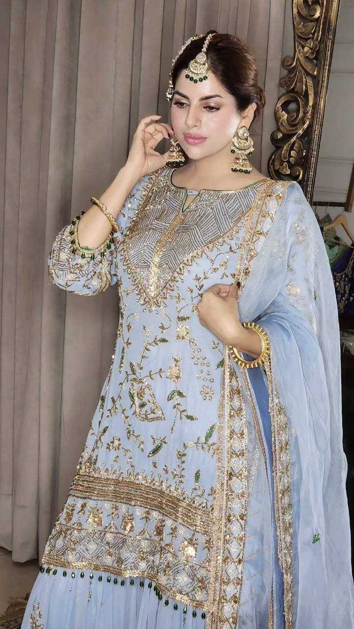 YNF FAUX GEORGETTE KESH157 1621 SUITS & DRESSES WHOLESALE SHARARA SALWAR EMBROIDERY GEORGETTE WEDDING SUITS MANUFACTURER