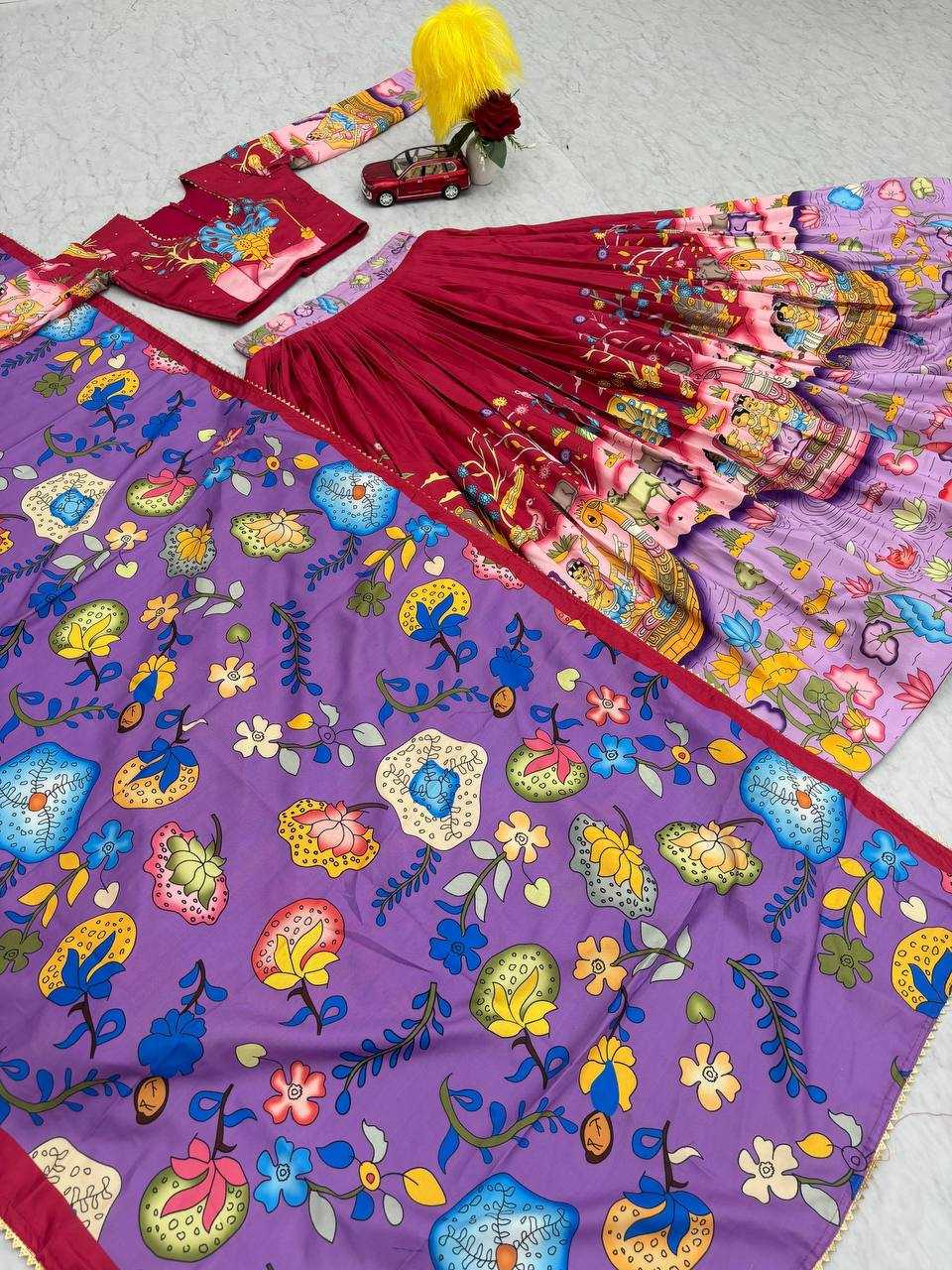 YNF FAUX GEORGETTE LEHENGAS WHOLESALE KALAMKARI PRINTED LEHENGAS MANUFACTURER