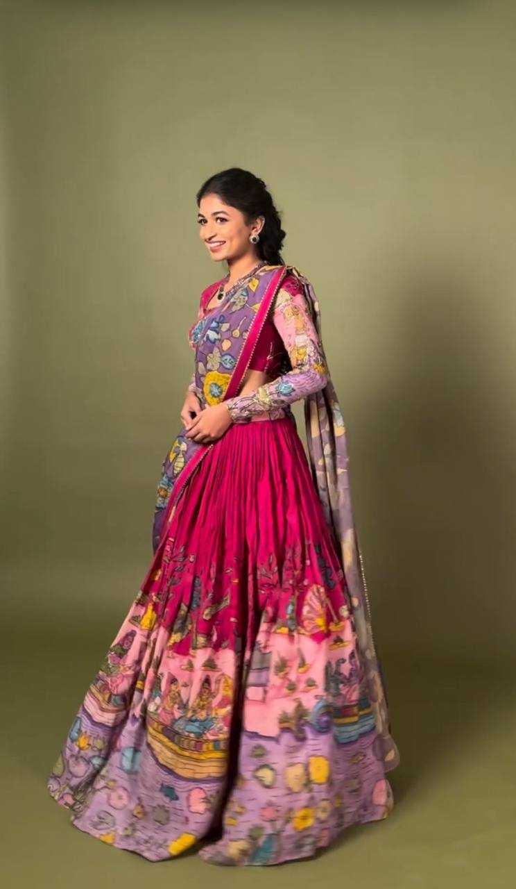 YNF FAUX GEORGETTE LEHENGAS WHOLESALE KALAMKARI PRINTED LEHENGAS MANUFACTURER