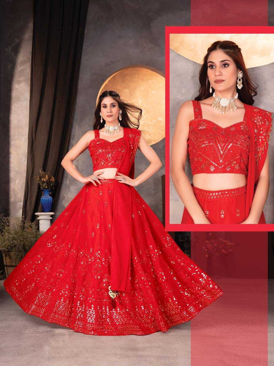 YNF FAUX GEORGETTE  RIN114 5006 LEHENGAS WHOLESALE EMBROIDERED TRADITIONAL WEDDING LEHENGAS MANUFACTURER