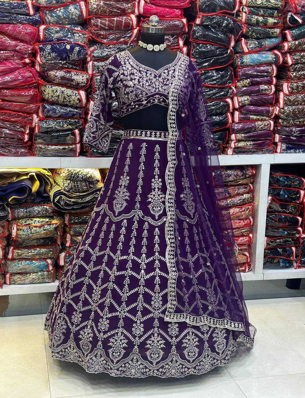 YNF FAUX GEORGETTE RIN114 5017 LEHENGAS WHOLESALE WEDDING EMBROIDERED LEHENGAS MANUFACTURER