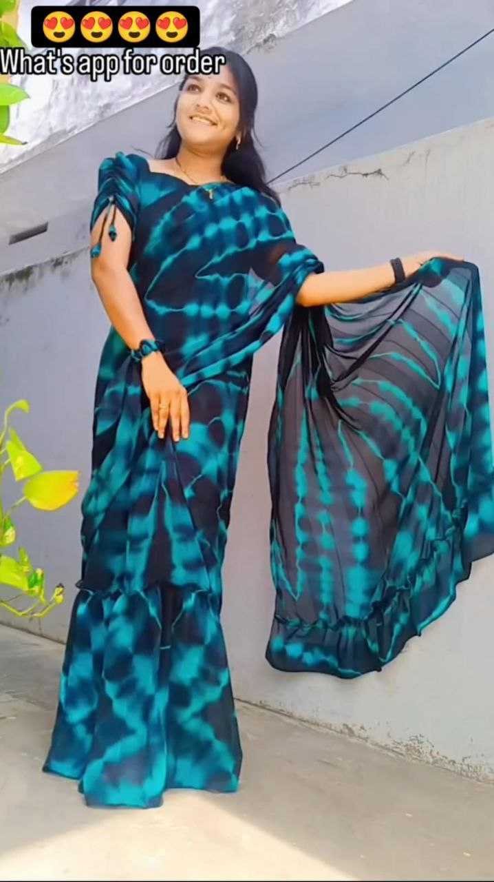 YNF GEORGETTE KESH188 9176 SAREE GOWNS WHOLESALE PRINTED LONG GEORGETTE BLUE SAREE GOWNS MANUFACTURER