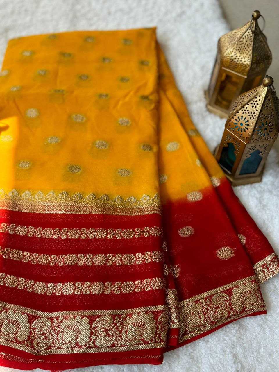 YNF GEORGETTE KESH202 AKS10 SAREES WHOLESALE GEORGETTE VISCOSE ZARI YELLOW SAREES MANUFACTURER