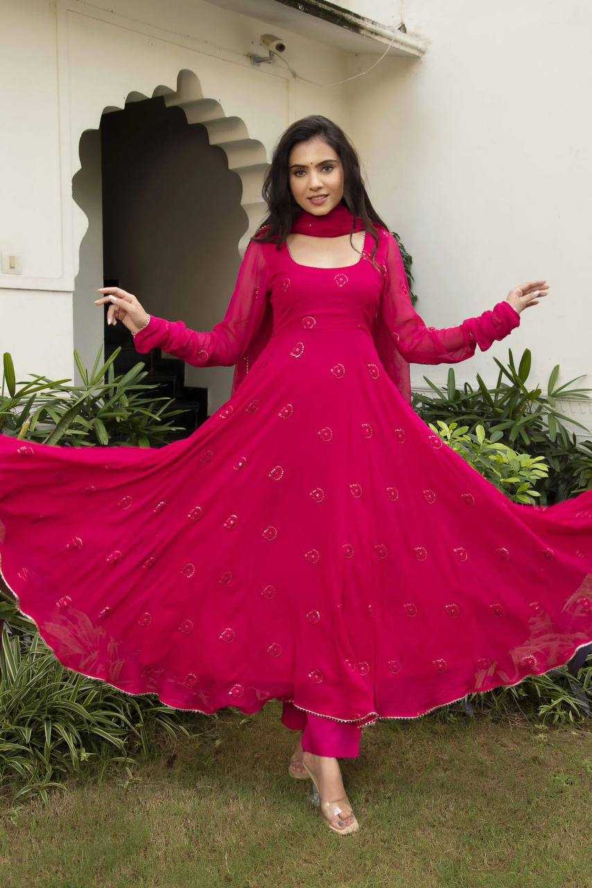 YNF GEORGETTE KESH211 LDY35 GOWNS WHOLESALE EMBROIDERY ANARKALI LONG GEORGETTE FULL SLEEVE PINK GOWNS MANUFACTURER