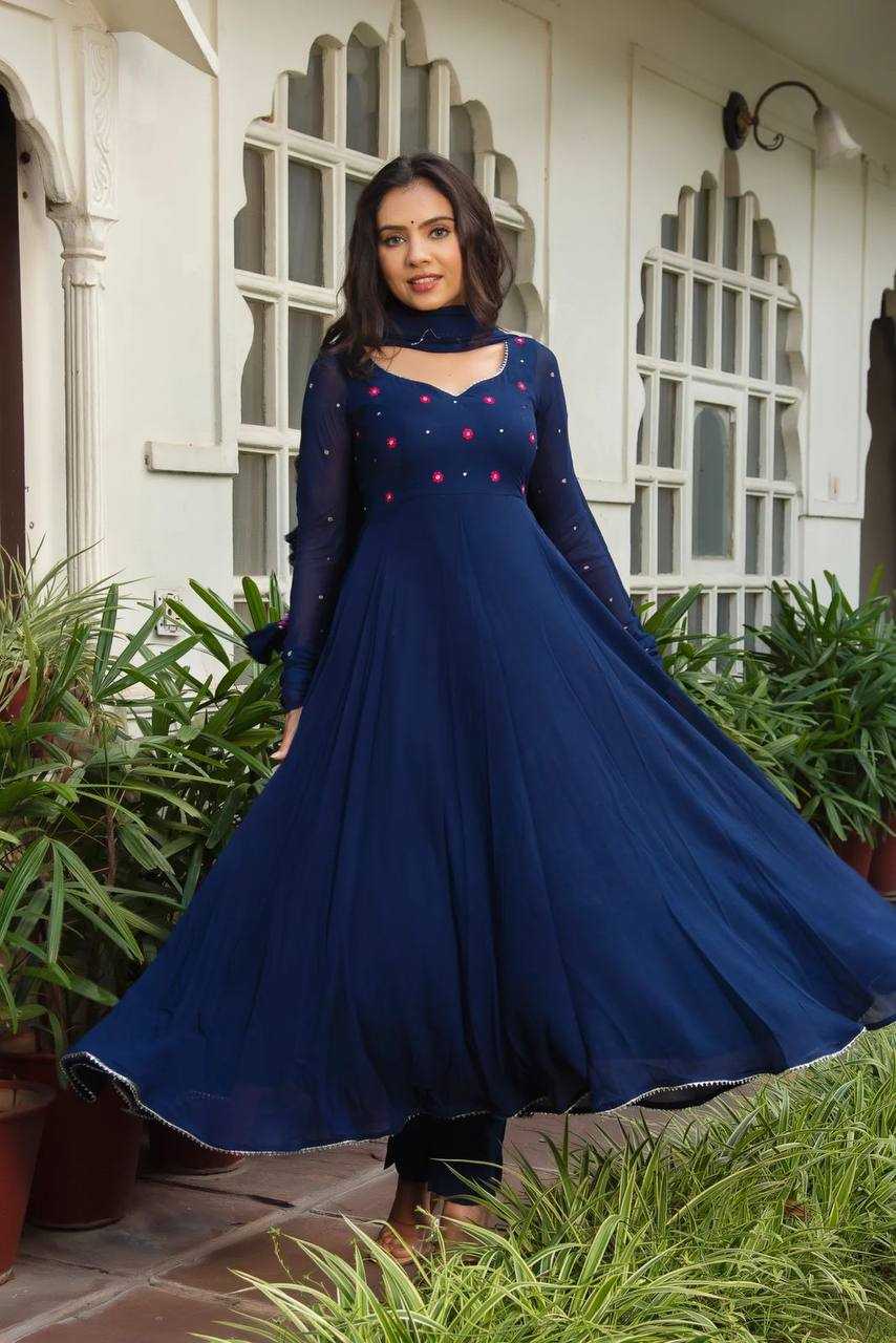 YNF GEORGETTE KESH211 LDY38 GOWNS WHOLESALE EMBROIDERED ANARKALI LONG GEORGETTE BLUSE GOWNS MANUFACTURER