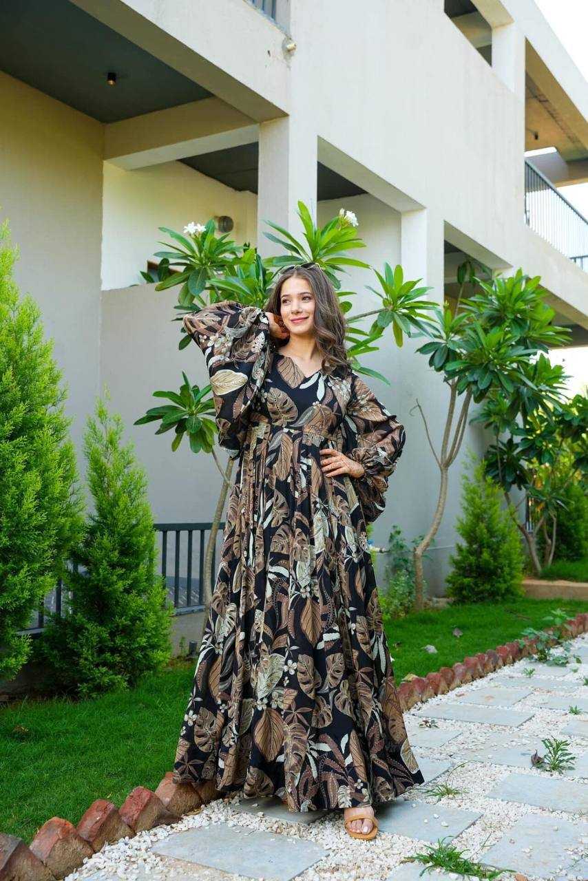 YNF GEORGETTE KESH211 LDY54 GOWNS WHOLESALE PRINTED FANCY PARTY LONG GEORGETTE FULL SLEEVE BLACK GOWNS MANUFACTURER