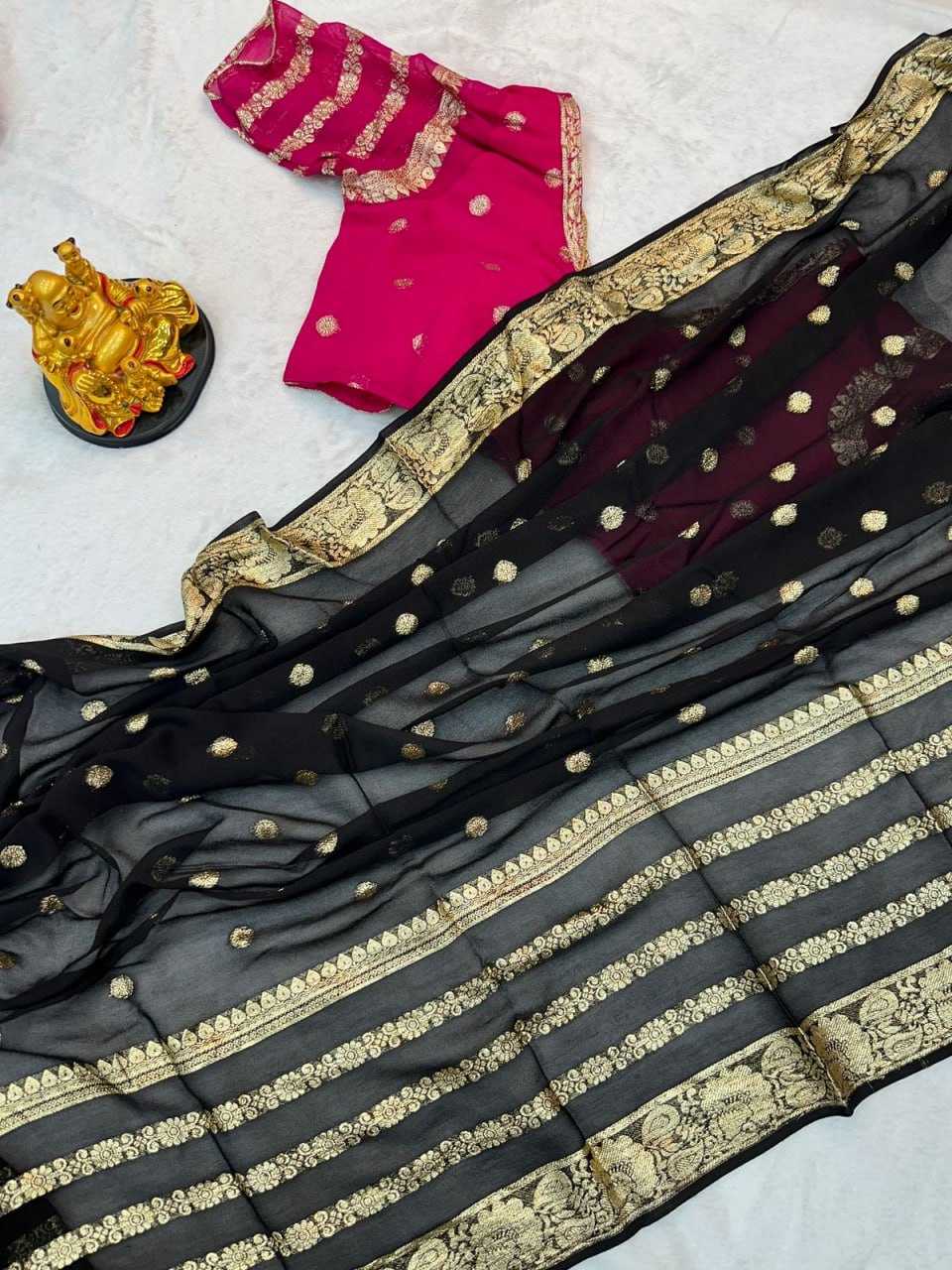 YNF GEORGETTE RIN104  APE69 SAREES WHOLESALE GEORGETTE VISCOSE BLACK ZARI SAREES MANUFACTURER