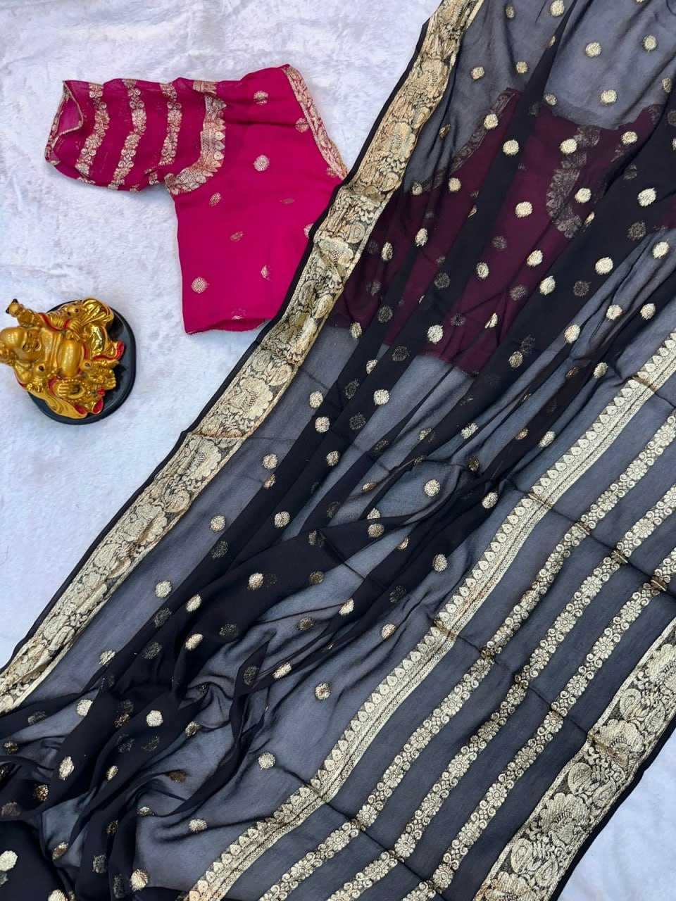 YNF GEORGETTE RIN104  APE69 SAREES WHOLESALE GEORGETTE VISCOSE BLACK ZARI SAREES MANUFACTURER