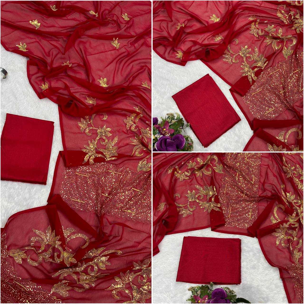 YNF GEORGETTE RIN181 484 SAREES WHOLESALE PARTY WEAR GEORGETTE EMBROIDERED RED TEEJ KARWA CHAUTH SAREES MANUFACTURER