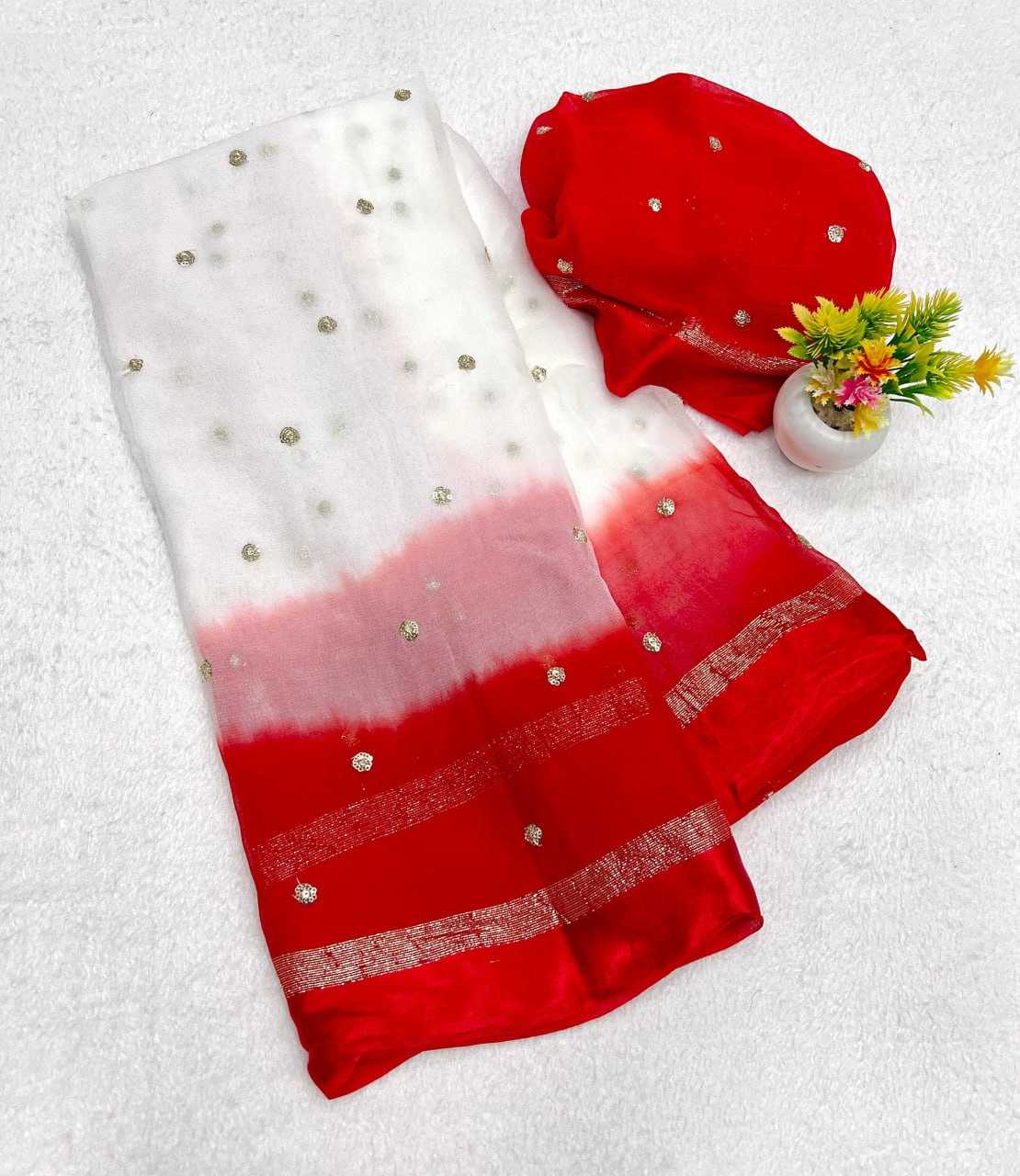 YNF GEORGETTE RIN198 RAA21 SAREES WHOLESALE GEORGETTE WHITE RED BUTTA VISCOSE SAREES MANUFACTURER