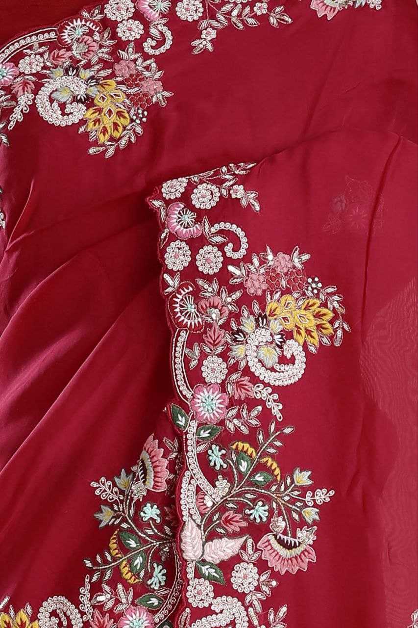 YNF JIMMY CHOO KESH188 9164 SAREES WHOLESALE  JIMMY CHOO PARTY WEAR FANCY SEQUENCE EMBROIDERED CUTWORK RED SILK SAREES MANUFACTURER