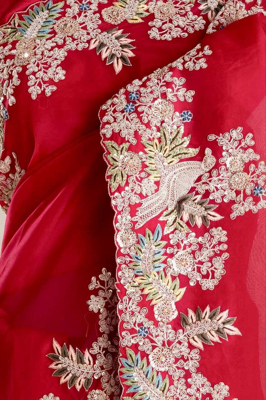 YNF JIMMY CHOO KESH188 9171 SAREES WHOLESALE JIMMY CHOO EMBROIDERED LACE BORDER CUTWORK RED SILK DIWALI COLLECTIONS WEDDING SAREES MANUFACTURER