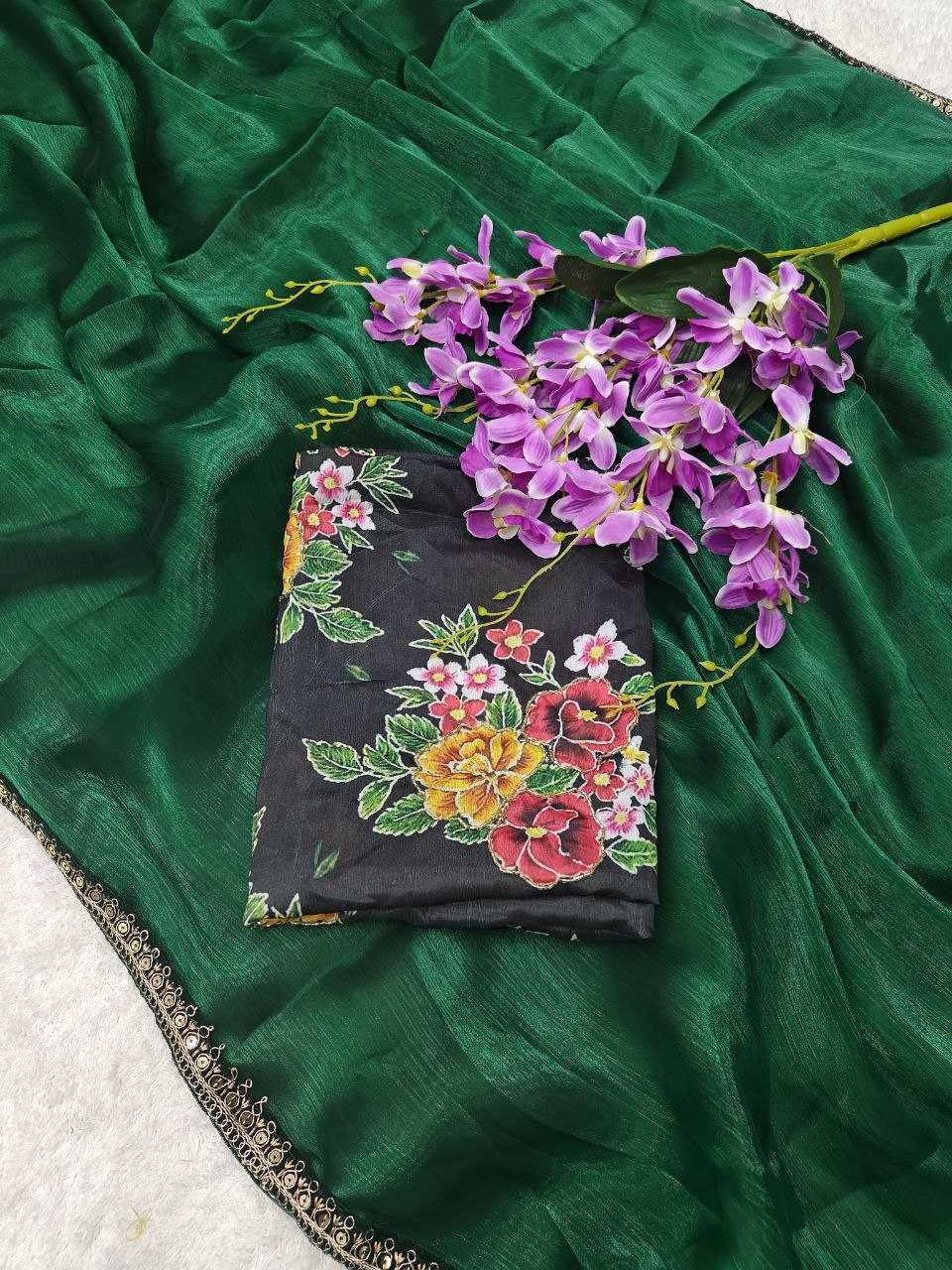 YNF JIMMY CHOO KESH189 Aarju SAREES WHOLESALE JIMMY CHOO FANCY SEQUENCE LACE BORDER GREEN SAREES MANUFACTURER