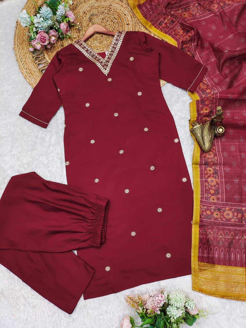 YNF PREMIUM ROMAN SILK KESH211 LDY85 SUITS & DRESSES WHOLESALE EMBROIDERY LADIES SILK LONG KURTIS MAROON SALWAR SUITS MANUFACTURER