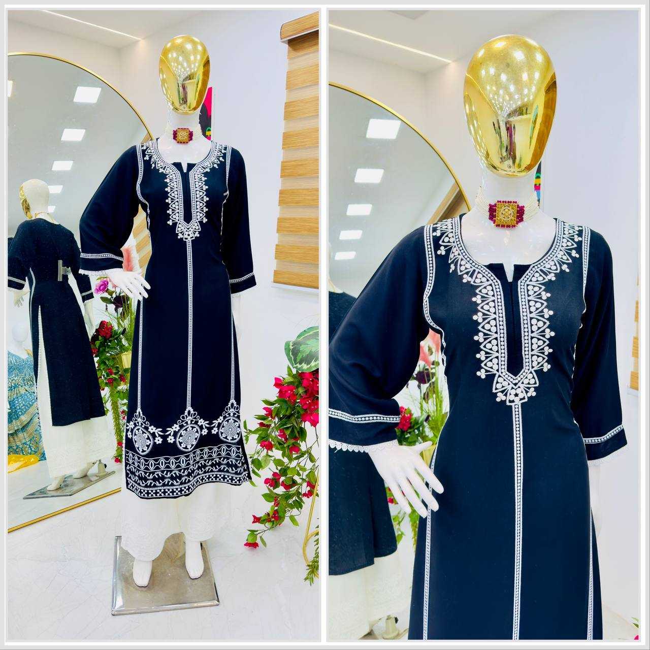 YNF RAYON KESH158 9285 KURTIS WHOLESALE WORKWEAR LONG RAYON KURTIS WITH BOTTOM EMBROIDERED DIWALI COLLECTIONS KURTIS MANUFACTURER