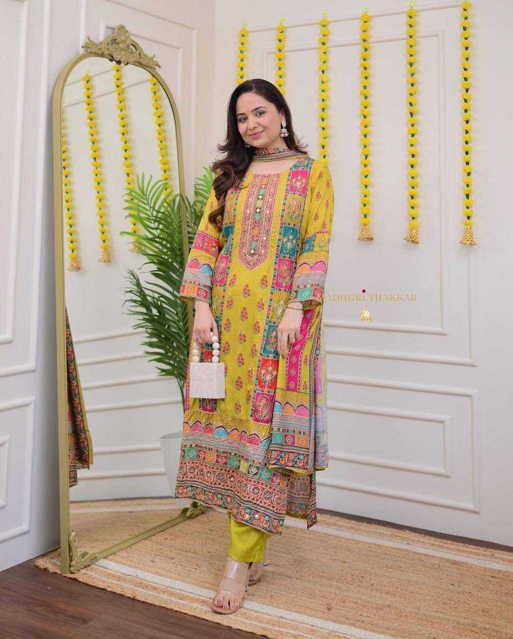 YNF SATIN KESH211 LDY96 SUITS & DRESSES WHOLESALE PRINTED EMBROIDERY SILK LONG KURTI YELLOW SALWAR SUITS MANUFACTURER