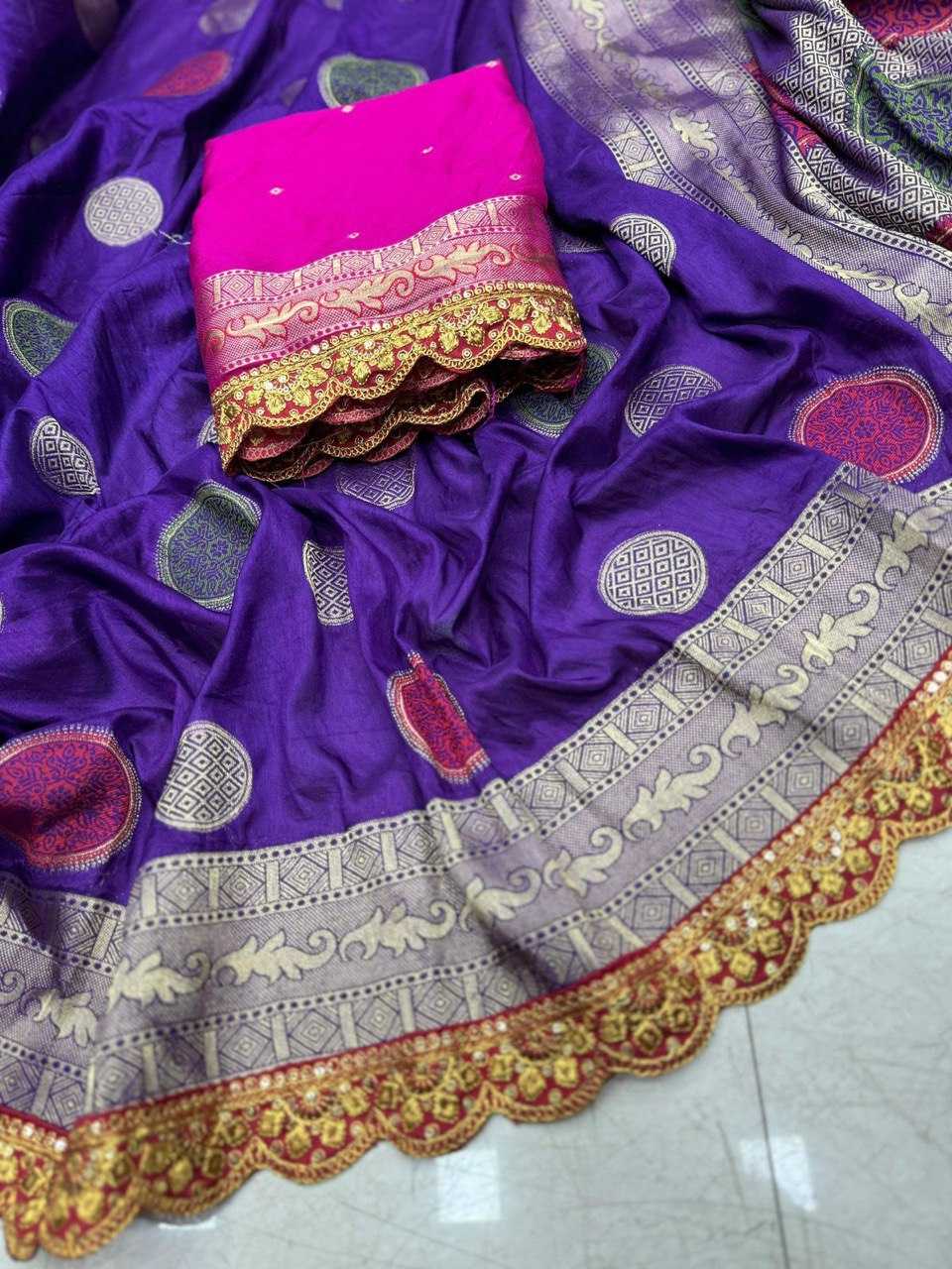 YNF SOFT DOLA KESH162 VRT09 SILK SAREES WHOLESALE DOLA SILK PURE ZARI SILK EMBROIDERED SILK PURE SILK WITH GOLD BORDERS PURPLE SILK SAREES MANUFACTURER