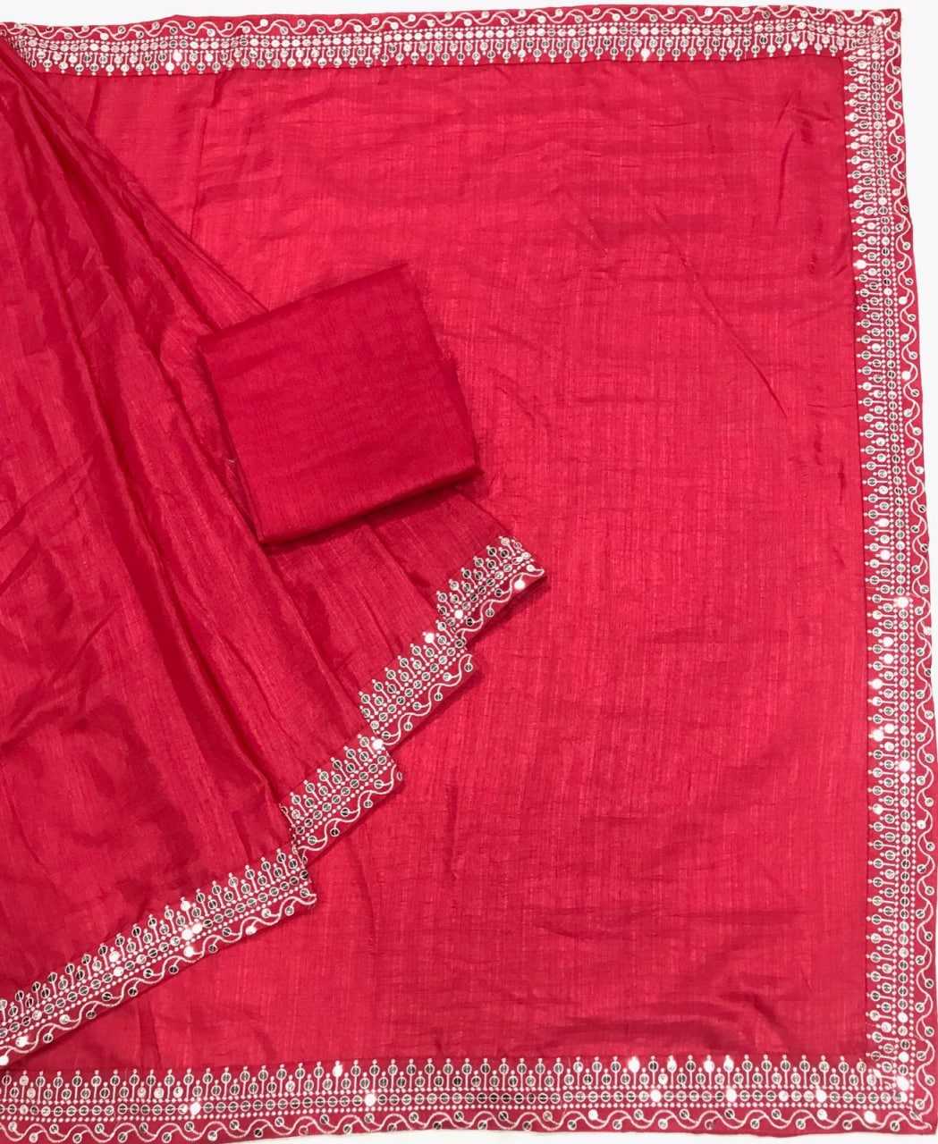 YNF SOFT VICHITRA RIN134 0175 SAREES WHOLESALE EMBROIDERED PLAIN LACE BORDER RED SAREES MANUFACTURER