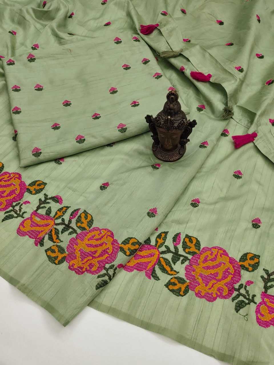 YNF TUSSAR SILK RIN118 RGK91 SILK SAREES WHOLESALE SOFT SILK TUSSAR SILK EMBROIDERED SILK SAREES MANUFACTURER