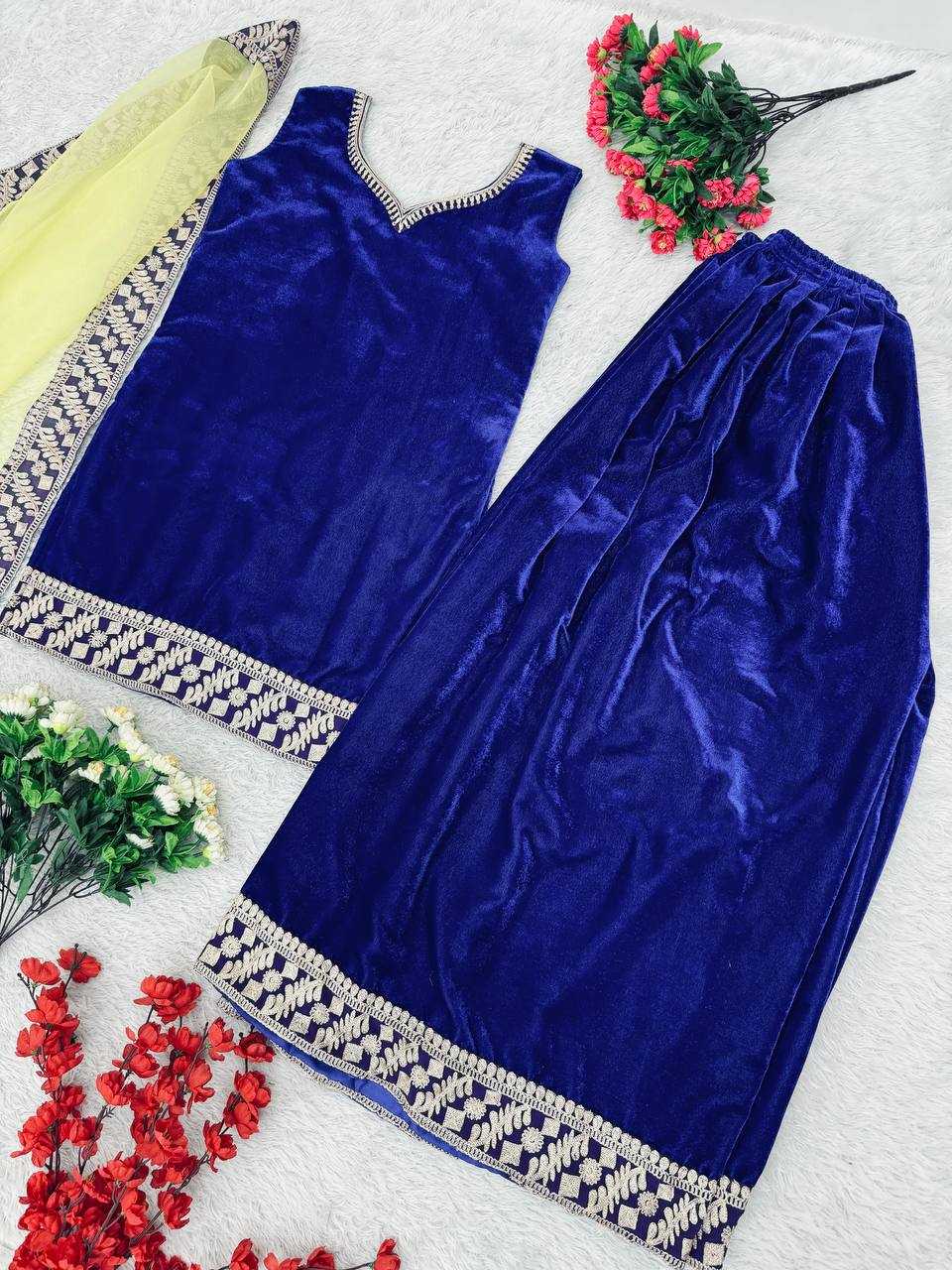 YNF VELVET KESH139 1658 SUITS & DRESSES WHOLESALE KASHMIRI VELVET PALAZZO LADIES SILK SUITS MANUFACTURER