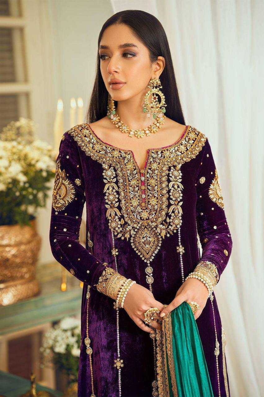 YNF VELVET KESH149 1314 SUITS & DRESSES ISLAMIC CLOTHING WHOLESALE PAKISTANI EMBROIDERED VELVET LADIES SILK PALAZZO SUITS MANUFACTURER