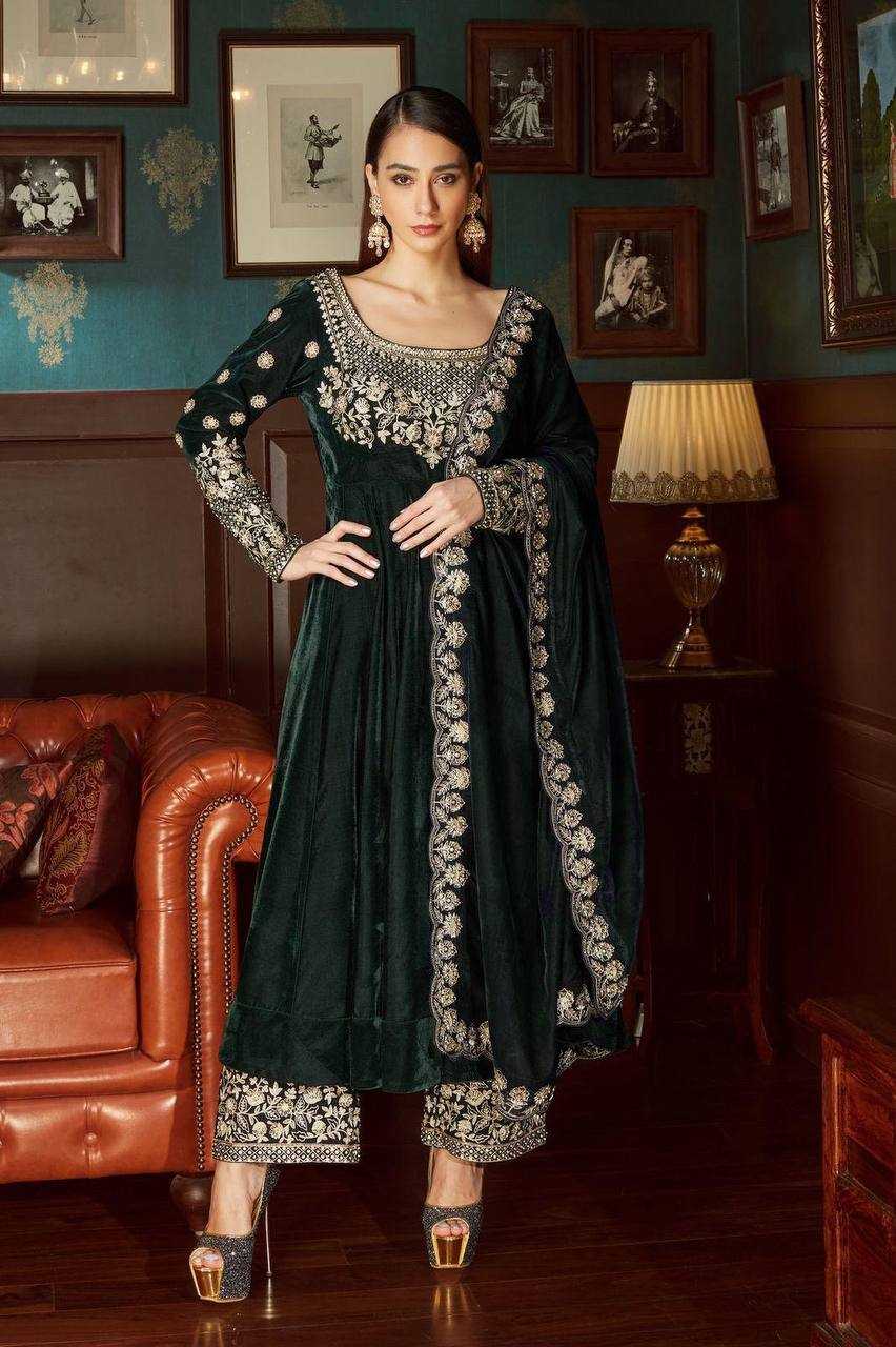 YNF VELVET KESH149 1315 SUITS & DRESSES WHOLESALE VELVET EMBROIDERY PALAZZO LADIES SILK ANARKALI WEDDING SUITS MANUFACTURER