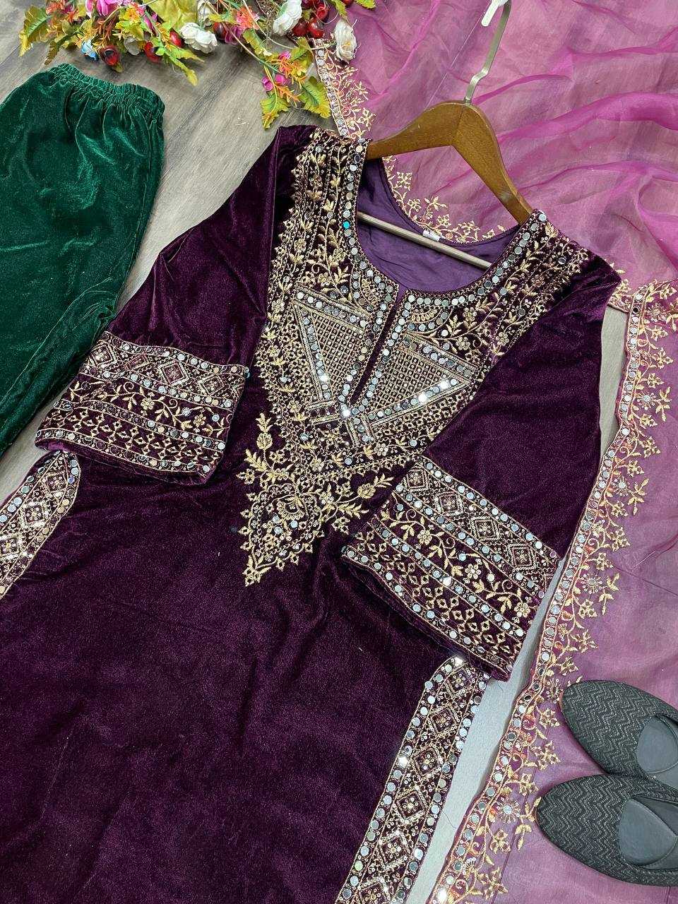 YNF VELVET RIN110 281 SUITS & DRESSES WHOLESALE KASHMIRI VELVET EMBROIDERY LADIES SILK LADIES PARTY WEAR SUITS MANUFACTURER