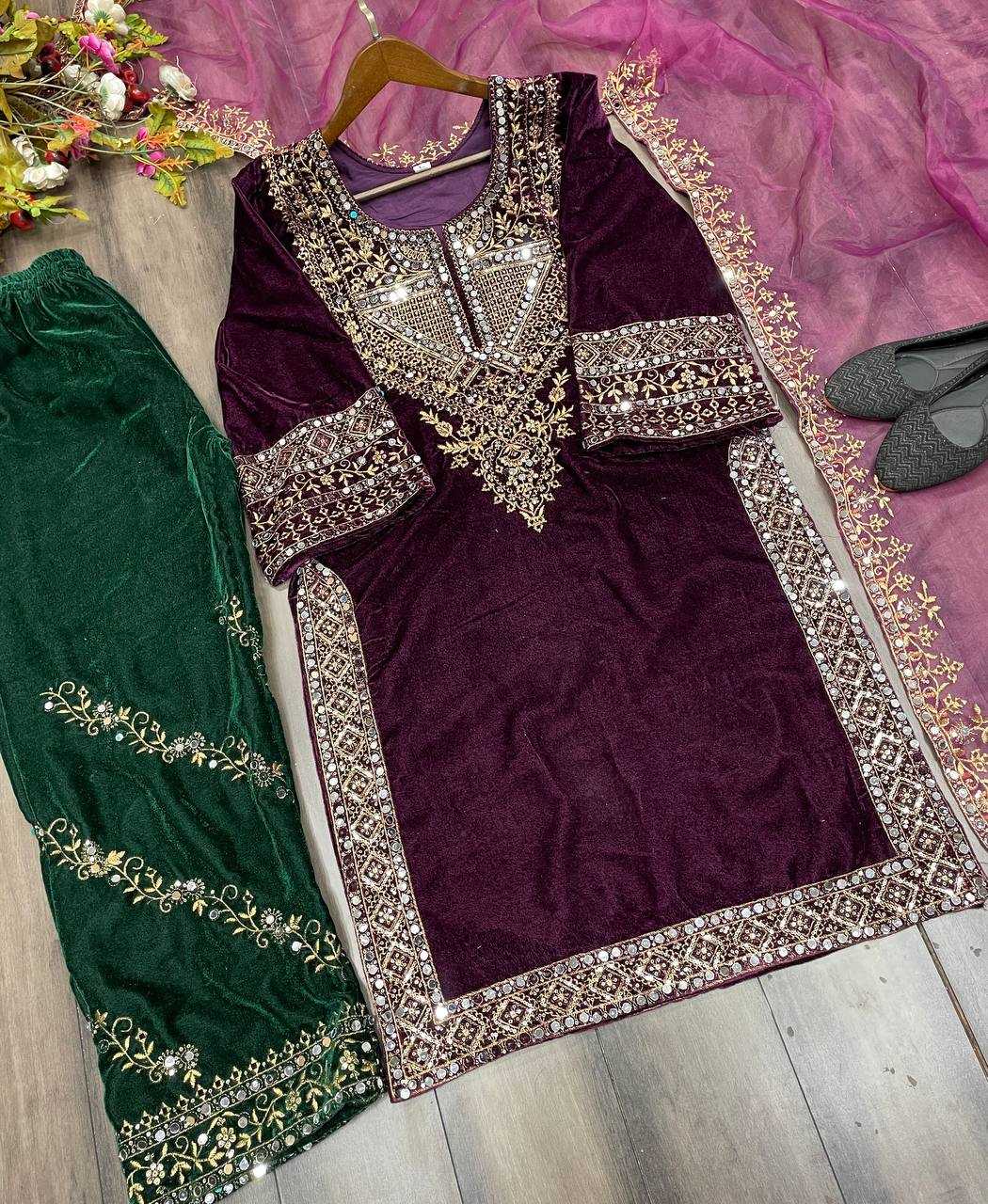 YNF VELVET RIN110 281 SUITS & DRESSES WHOLESALE KASHMIRI VELVET EMBROIDERY LADIES SILK LADIES PARTY WEAR SUITS MANUFACTURER