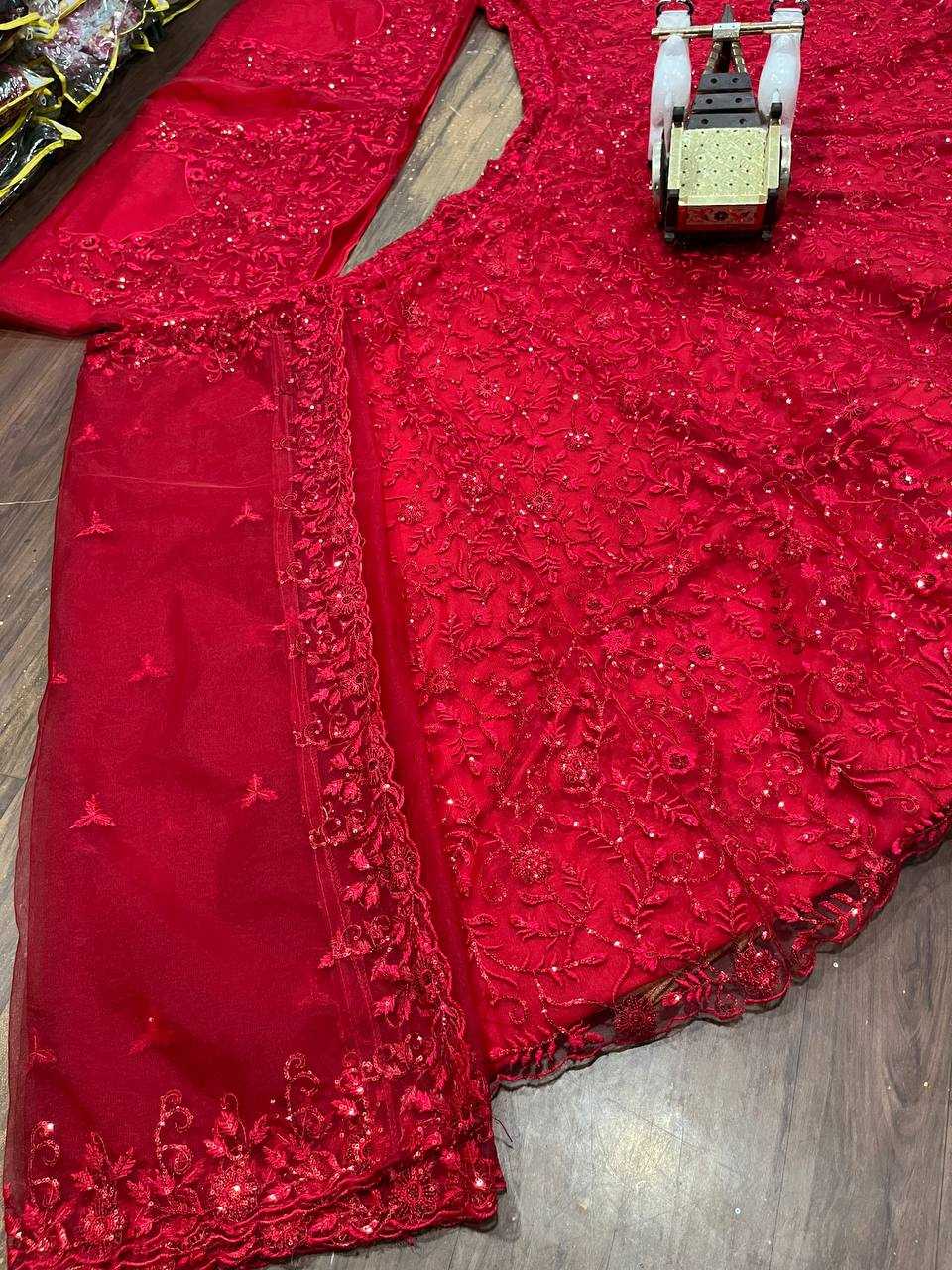 YNF BUTTERFLY NET RIN108 1678 LEHENGAS WHOLESALE DESIGNER WEDDING RED RECEPTION LEHENGAS MANUFACTURER