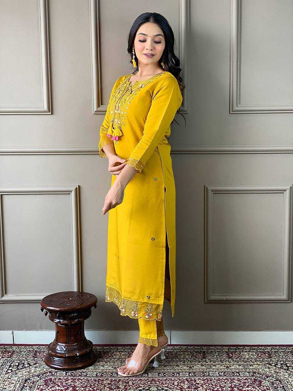 YNF CHANDERI COTTON RIN200 556 SUITS & DRESSES WHOLESALE CHANDERI LONG KURTI YELLOW SUITS MANUFACTURE