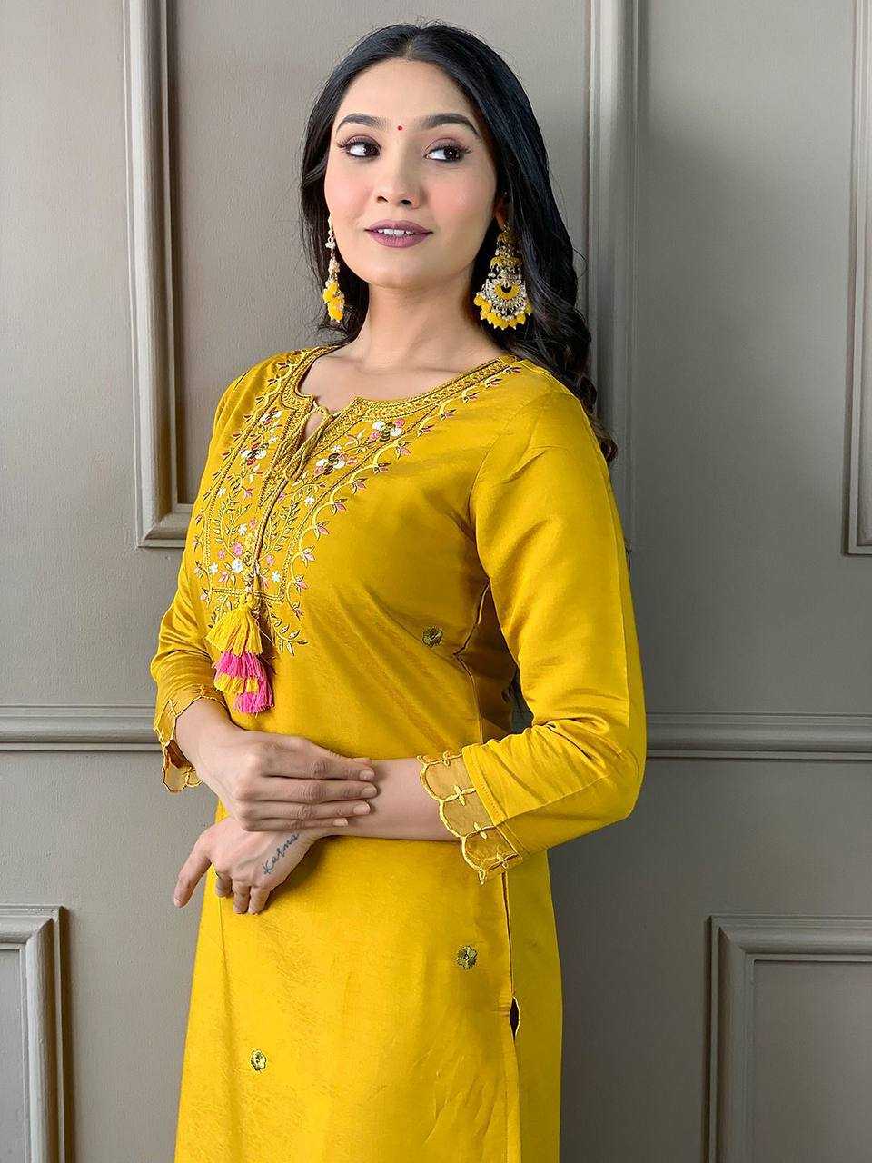 YNF CHANDERI COTTON RIN200 556 SUITS & DRESSES WHOLESALE CHANDERI LONG KURTI YELLOW SUITS MANUFACTURE