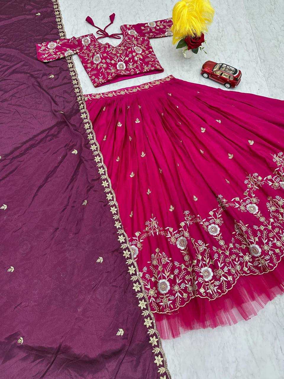 YNF CHINON KESH130 204 LEHENGAS WHOLESALE SILK WEDDING EMBROIDERED PINK LEHENGA WITH DUPTTA WEDDING LEHENGAS MANUFACTURER