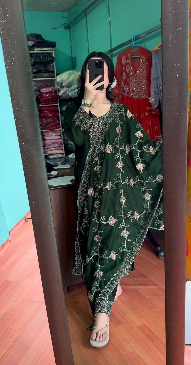 YNF CHINON KESH164 G71 SUITS & DRESSES WHOLESALE EMBROIDRY LONG KURTI GREEN SALWAR SUITS LADIES SILK MANUFACTURE