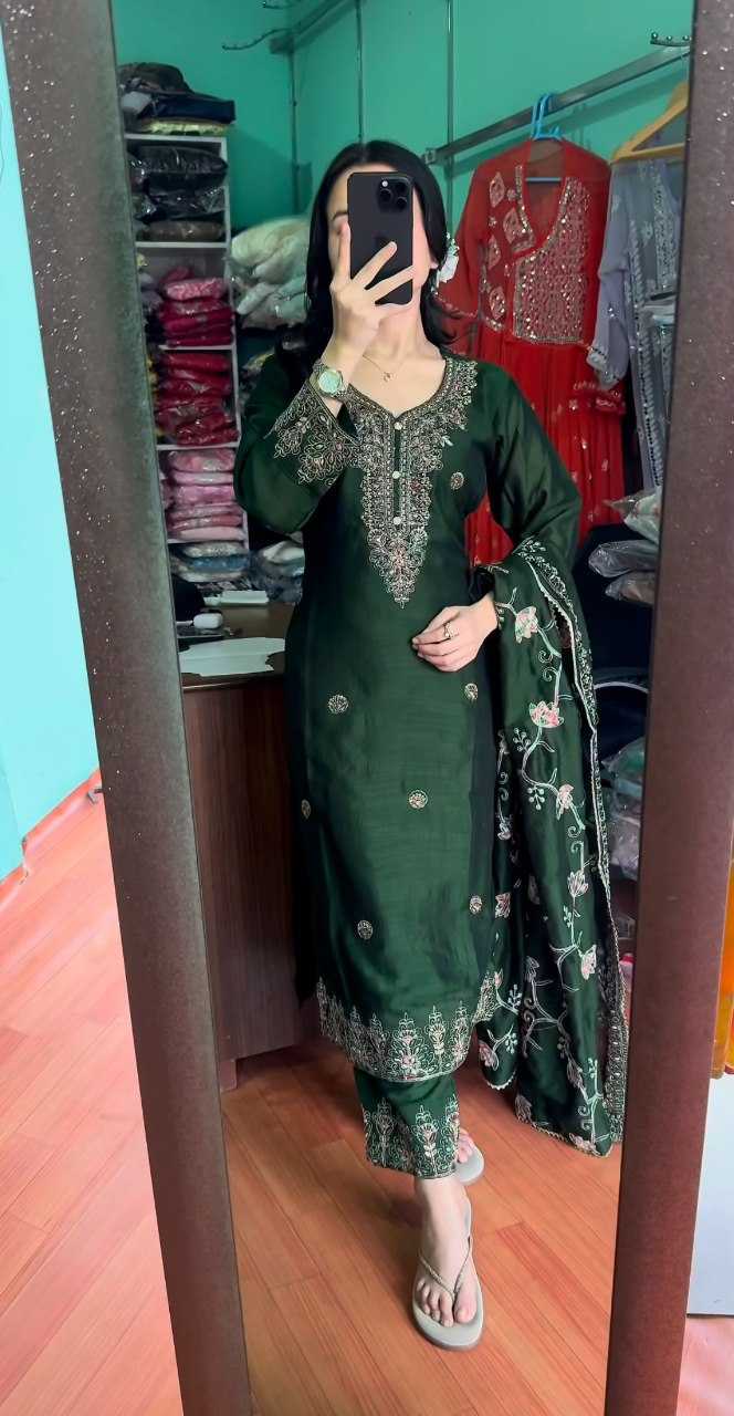 YNF CHINON KESH164 G71 SUITS & DRESSES WHOLESALE EMBROIDRY LONG KURTI GREEN SALWAR SUITS LADIES SILK MANUFACTURE