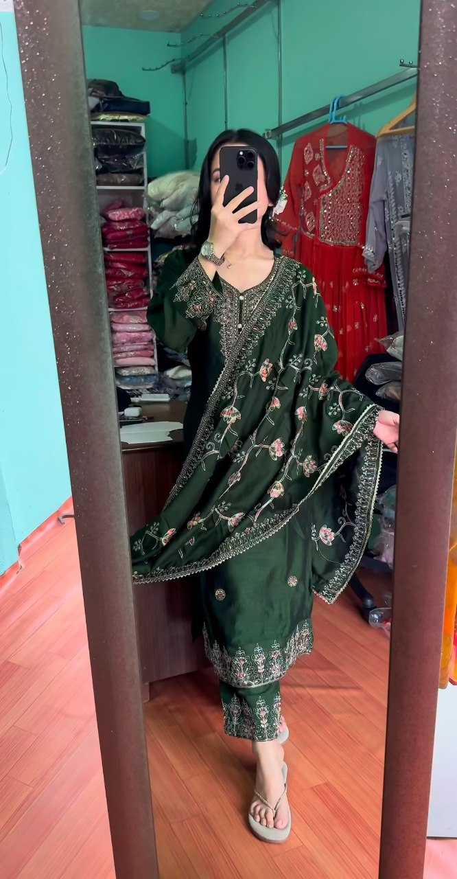 YNF CHINON KESH164 G71 SUITS & DRESSES WHOLESALE EMBROIDRY LONG KURTI GREEN SALWAR SUITS LADIES SILK MANUFACTURE