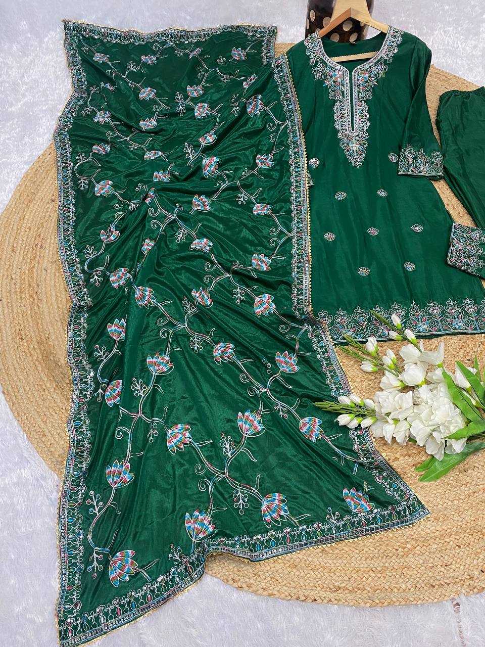 YNF CHINON KESH164 G71 SUITS & DRESSES WHOLESALE EMBROIDRY LONG KURTI GREEN SALWAR SUITS LADIES SILK MANUFACTURE