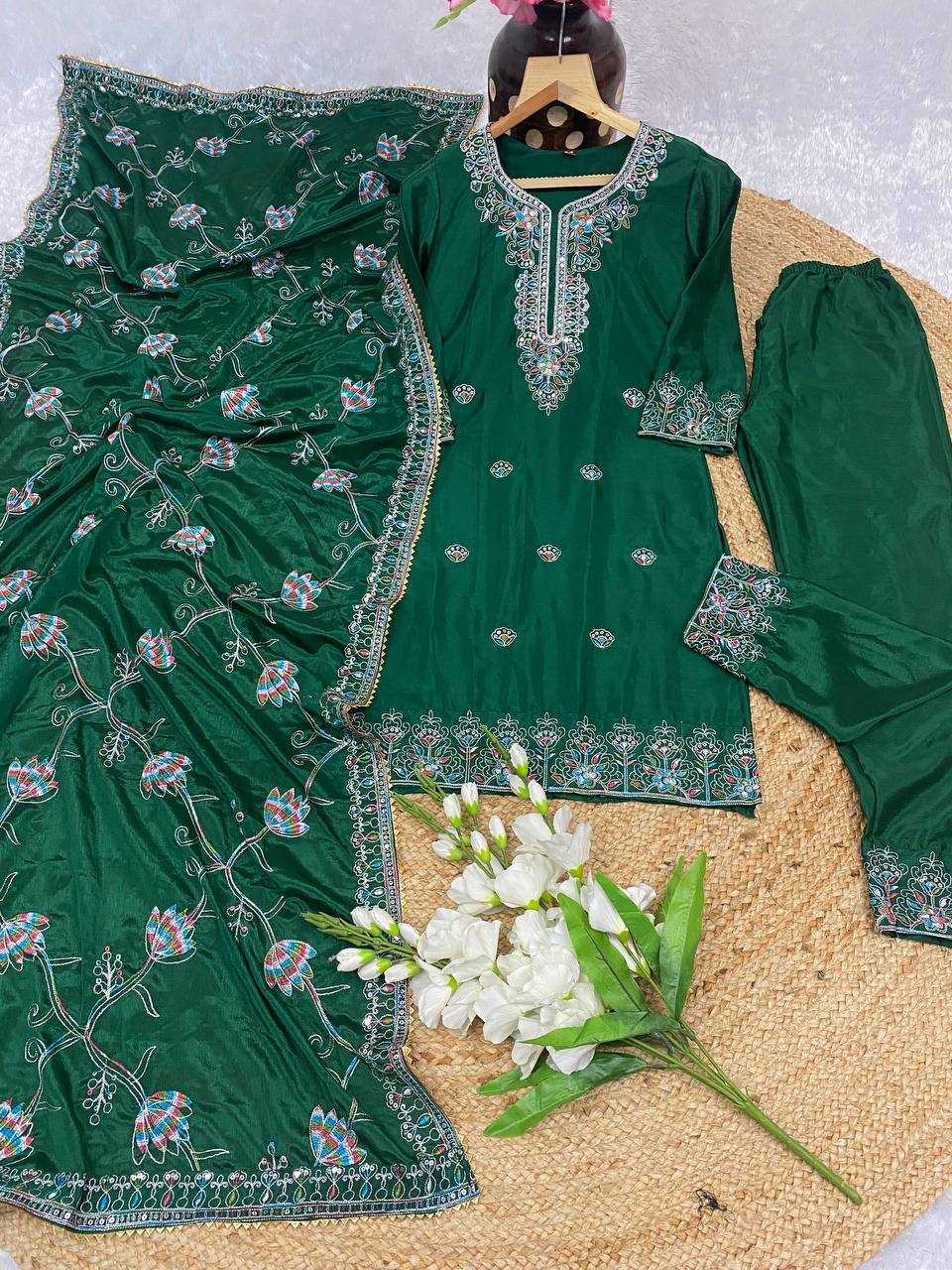 YNF CHINON KESH164 G71 SUITS & DRESSES WHOLESALE EMBROIDRY LONG KURTI GREEN SALWAR SUITS LADIES SILK MANUFACTURE