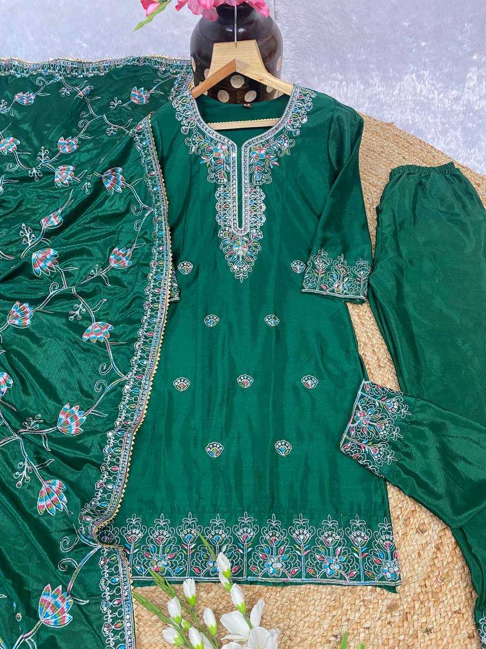 YNF CHINON KESH164 G71 SUITS & DRESSES WHOLESALE EMBROIDRY LONG KURTI GREEN SALWAR SUITS LADIES SILK MANUFACTURE