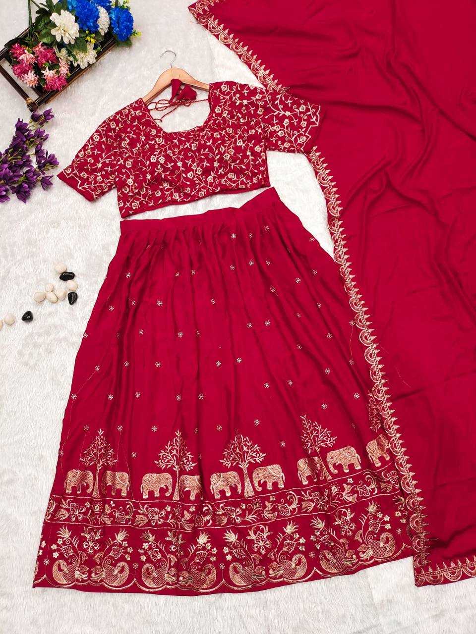 YNF CHINON KESH232 889 LEHENGAS WHOLESALE EMBROIDERED SILK WEDDING RED LEHENGAS MANUFACTURER