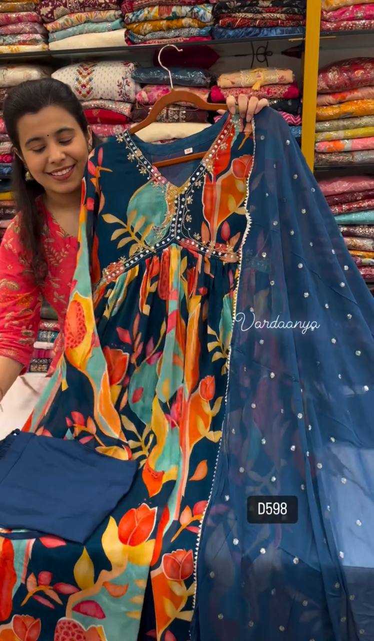 YNF CHINON KESH232 909 SUITS & DRESSES WHOLESALE PRINTED ALIA CUT LADIES BLUE SALWAR SUITS MANUFACTURE