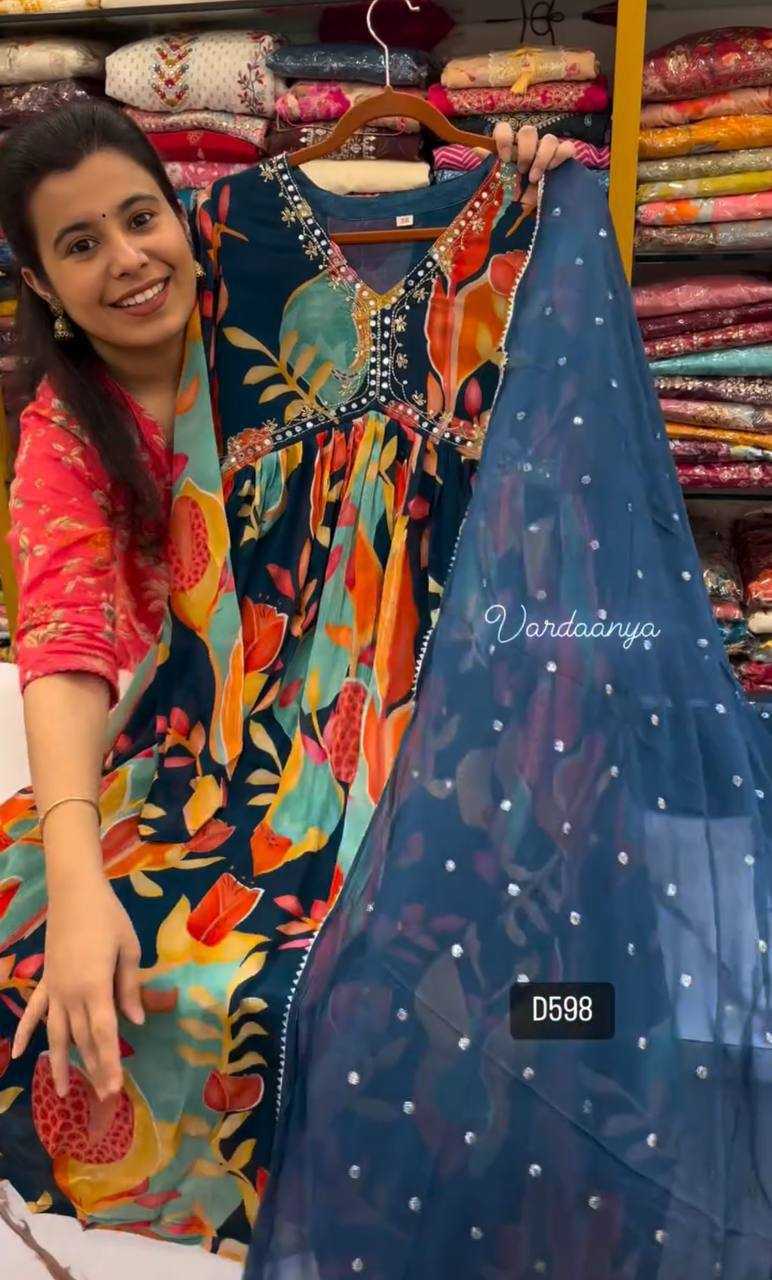 YNF CHINON KESH232 909 SUITS & DRESSES WHOLESALE PRINTED ALIA CUT LADIES BLUE SALWAR SUITS MANUFACTURE