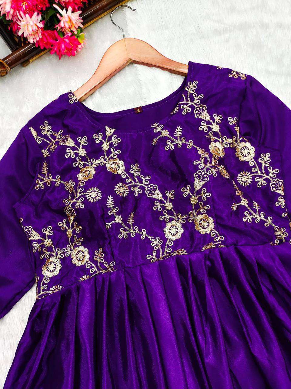 YNF CHINON KESH232 951 GOWNS WHOLESALE EMBROIDERED ANARKALI SIK PURPLE GOWNS MANUFACTURER