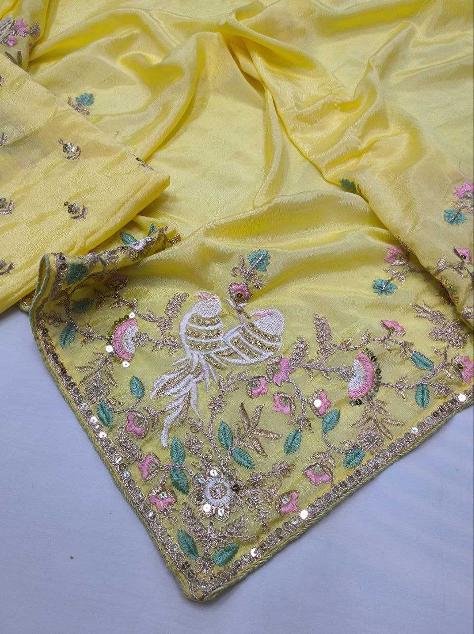 YNF CHINON SILK KESH188 9138 SAREES WHOLESALE SEQUENCE EMBROIDERED SILK YELLOW WEDDINGS SAREES MANUFACTURER