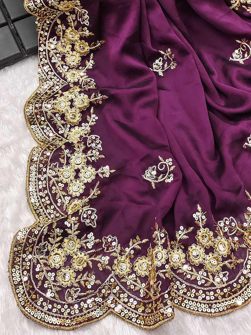 YNF CHINON SILK KESH188 9144 SAREES WHOLESALE SEQUENCE EMBROIDERED CUTWORK SILK SAREES WITH BLOUSE PURPLE SAREES MANUFACTURER